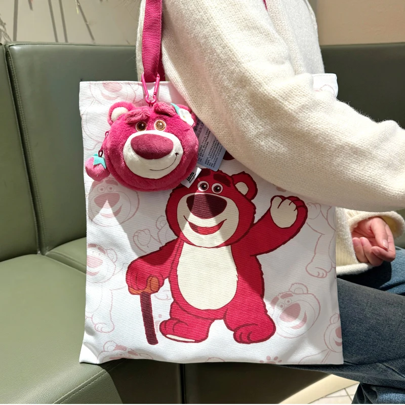 

Kawaii Disney Strawberry Bear Canvas Shoulder Handbag Information Large Capacity Shopping Tutorial Bag 38x33cm