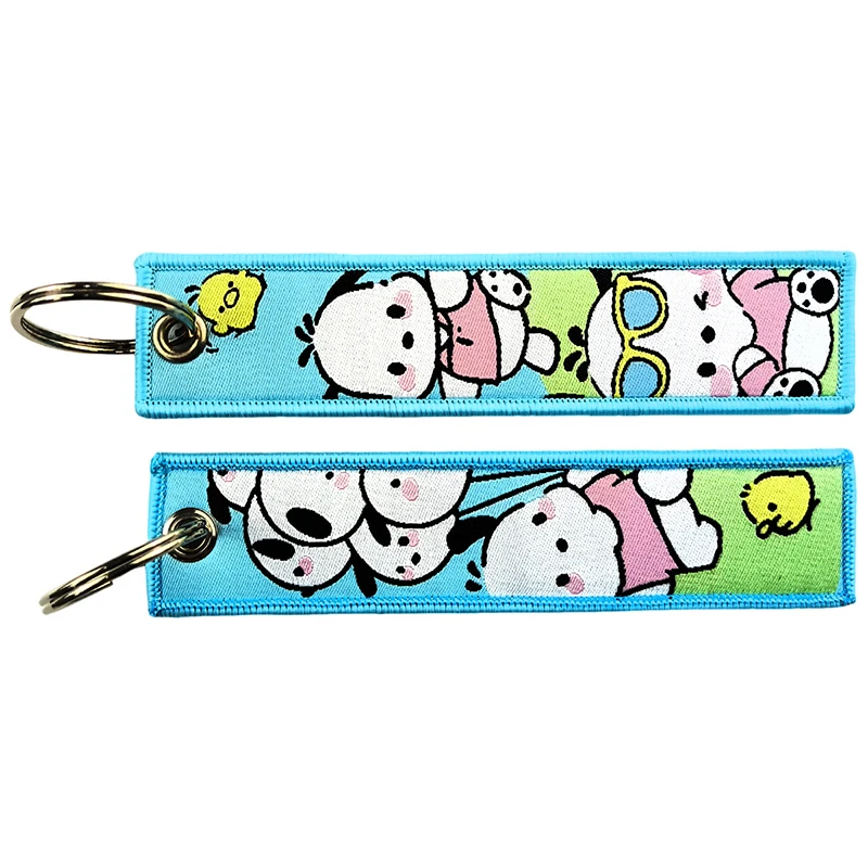 LLavero de Hello Kitty de Anime Kawaii para niñas, etiqueta de llave bordada de dibujos animados, llavero de motocicletas de coche, regalos encantadores