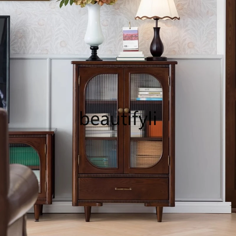 

Solid wood, French retro dining side cabinet, living room full solid wood storage against the wall medieval storage cabinet