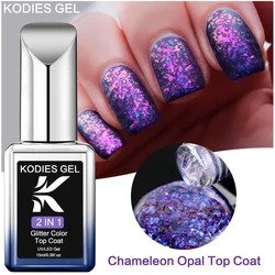 KODIES GEL Chameleon Opal Top Coat UV Gel Nail Polish Purple Flakes Glitter Aurora Top Finish Gel Varnish Manicure Nails Art