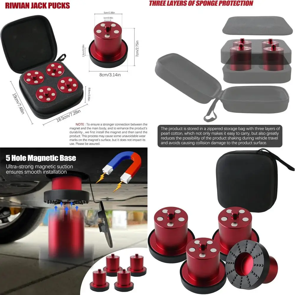 

Подъемные домкраты Rivian R1T и R1S, комплект из 4 магнитных шайб с футляром для переноски — красный