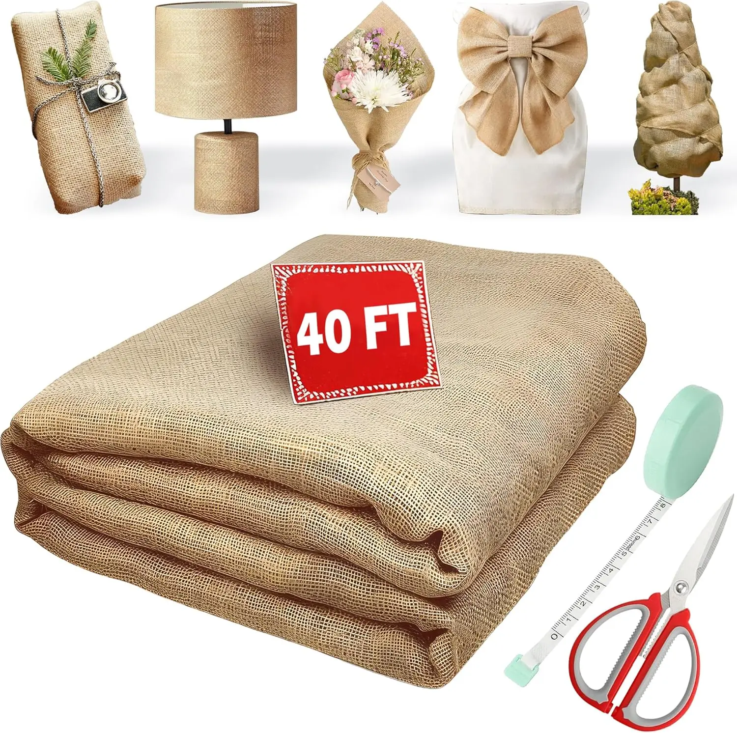 40“ x 40 Feet Burlap Roll Multipurpose Burlap Tree Wrap High Density Jute Fiber, Weed Barrier, Craft Projects and Party