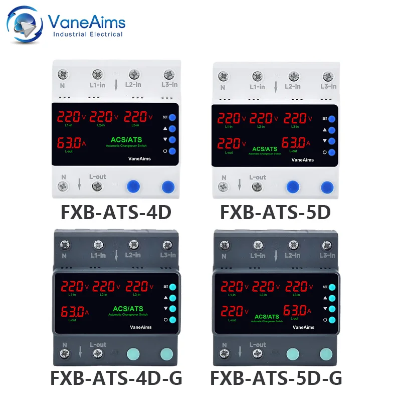 ATS Three Power Source Automatic Transfer Switch 220V Rail Over Under Voltage Protector 63A 100A Power PV Solar Phase Selector