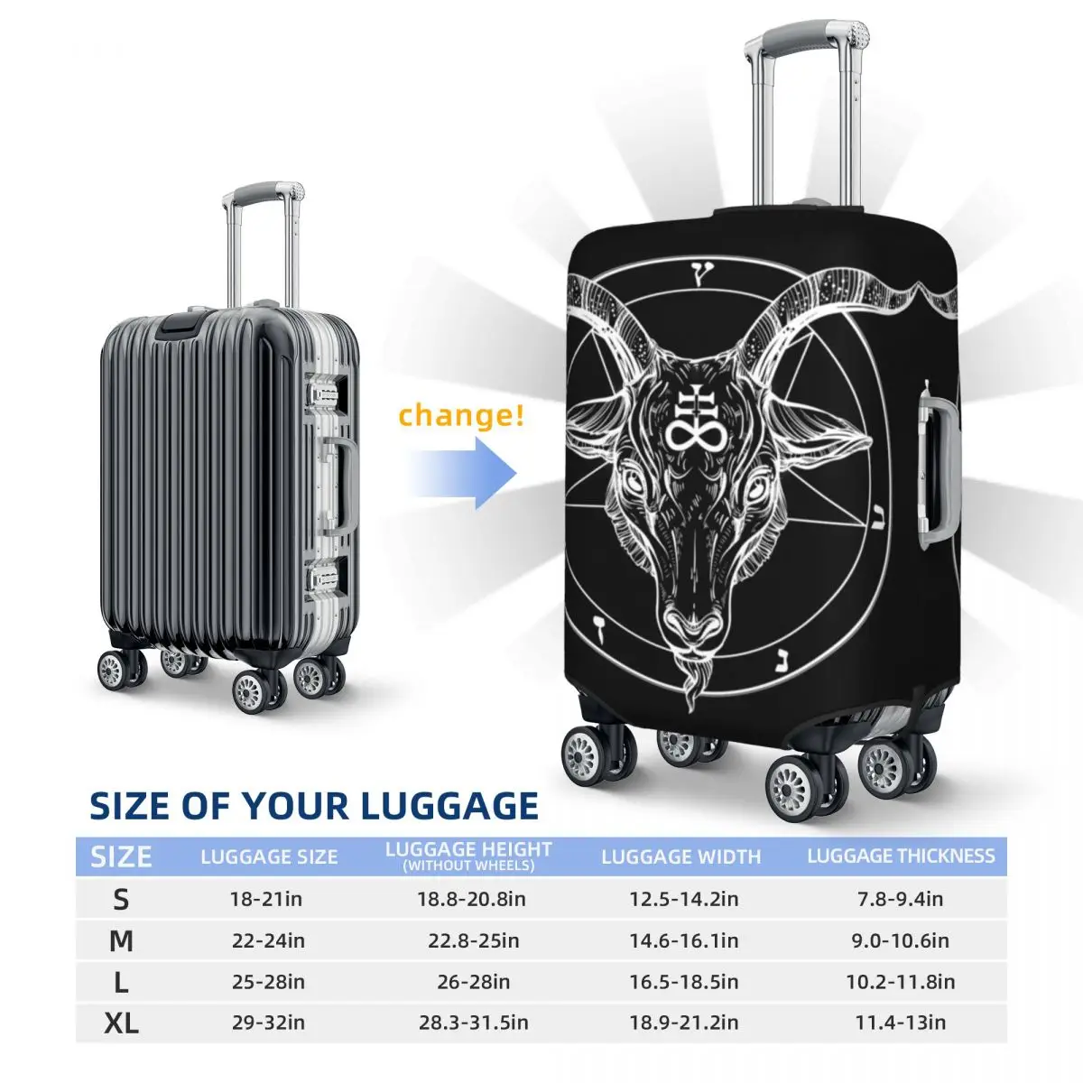 Baphomet Goat Head Pentagram Suitcase Cover Holiday Occult Satanist Symbols Elastic Luggage Case Cruise Trip Protector