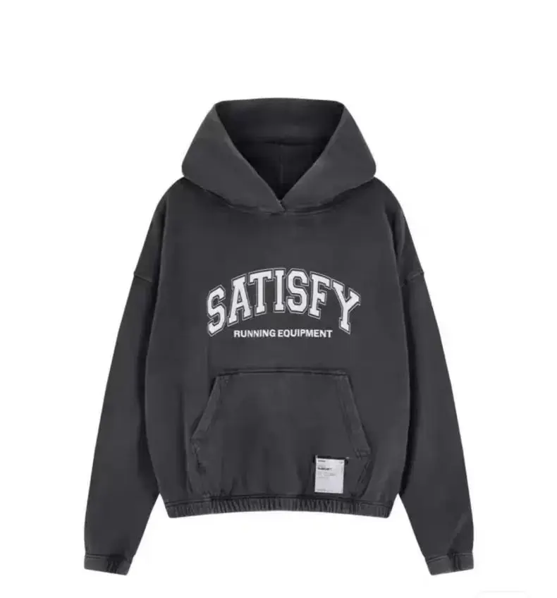 Satisfy Running American retro washed old classic slogan jogging sports hooded sweater