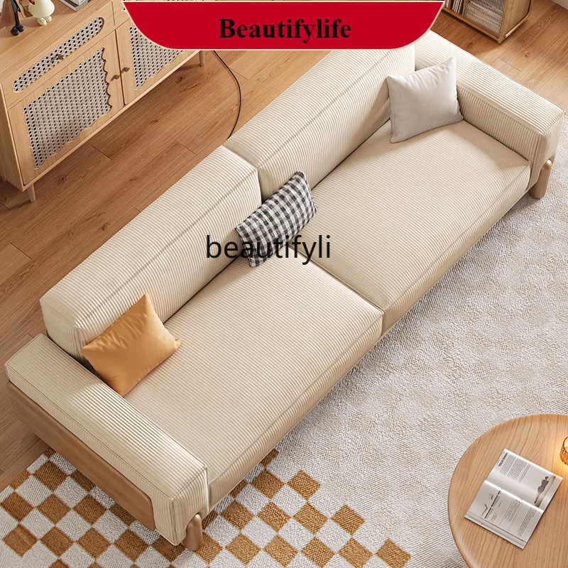 

S132 Sofa log cream wind straight row living room narrow corduroy technology cloth sofa