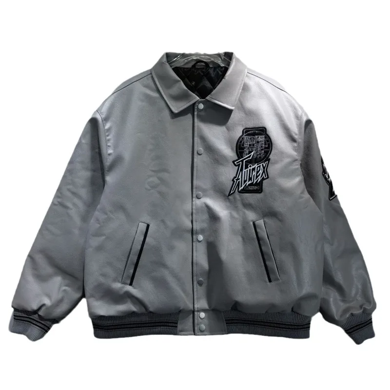

Niche retro hip-hop locomotive suit off-road baseball suit leather jacket