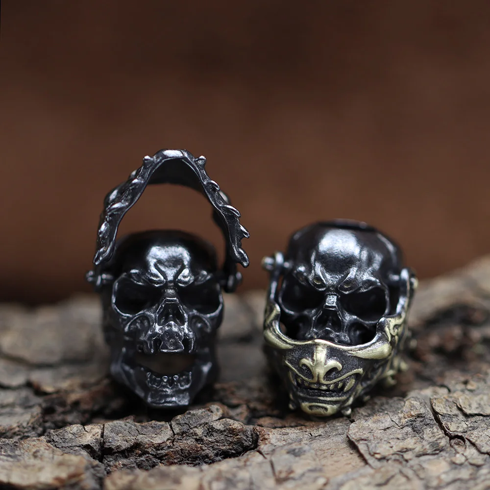 Japenese Samurai Mask Skull Head Brass Knife Bead Outdoor EDC DIY Paracord Woven Lanyard Pendant Accessories Punk Charms Jewelry