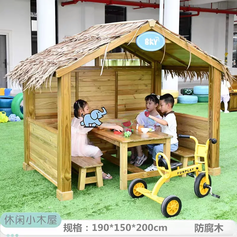 Kindergarten mobile wooden house outdoor courtyard pavilion playing house children's kitchen anti-corrosion solid wood game room