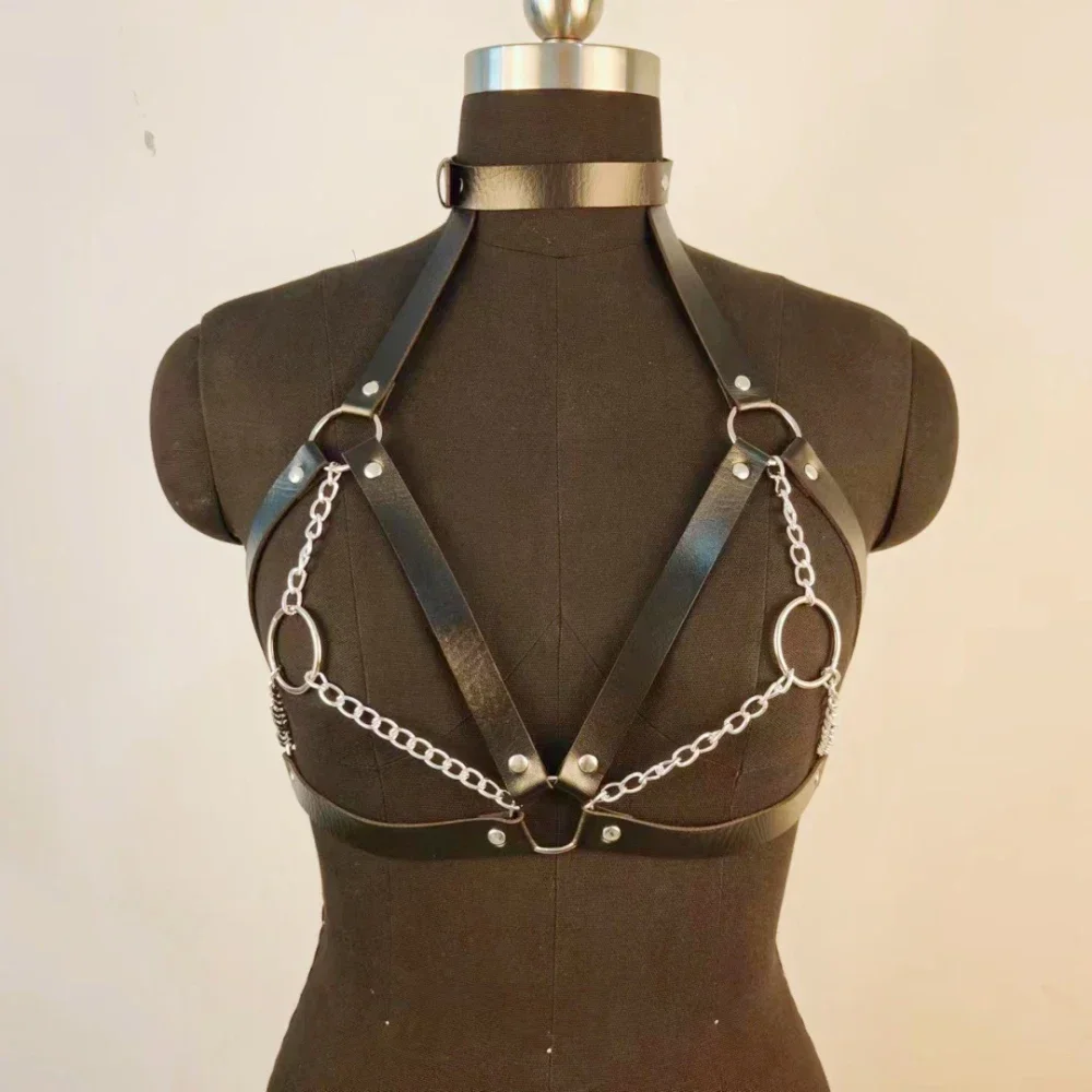 Corsetto in pelle da donna sexy Imbracatura Bondage Lingerie Abbigliamento fetish gotico Petto Cintura per il corpo Bretelle Accessori moda