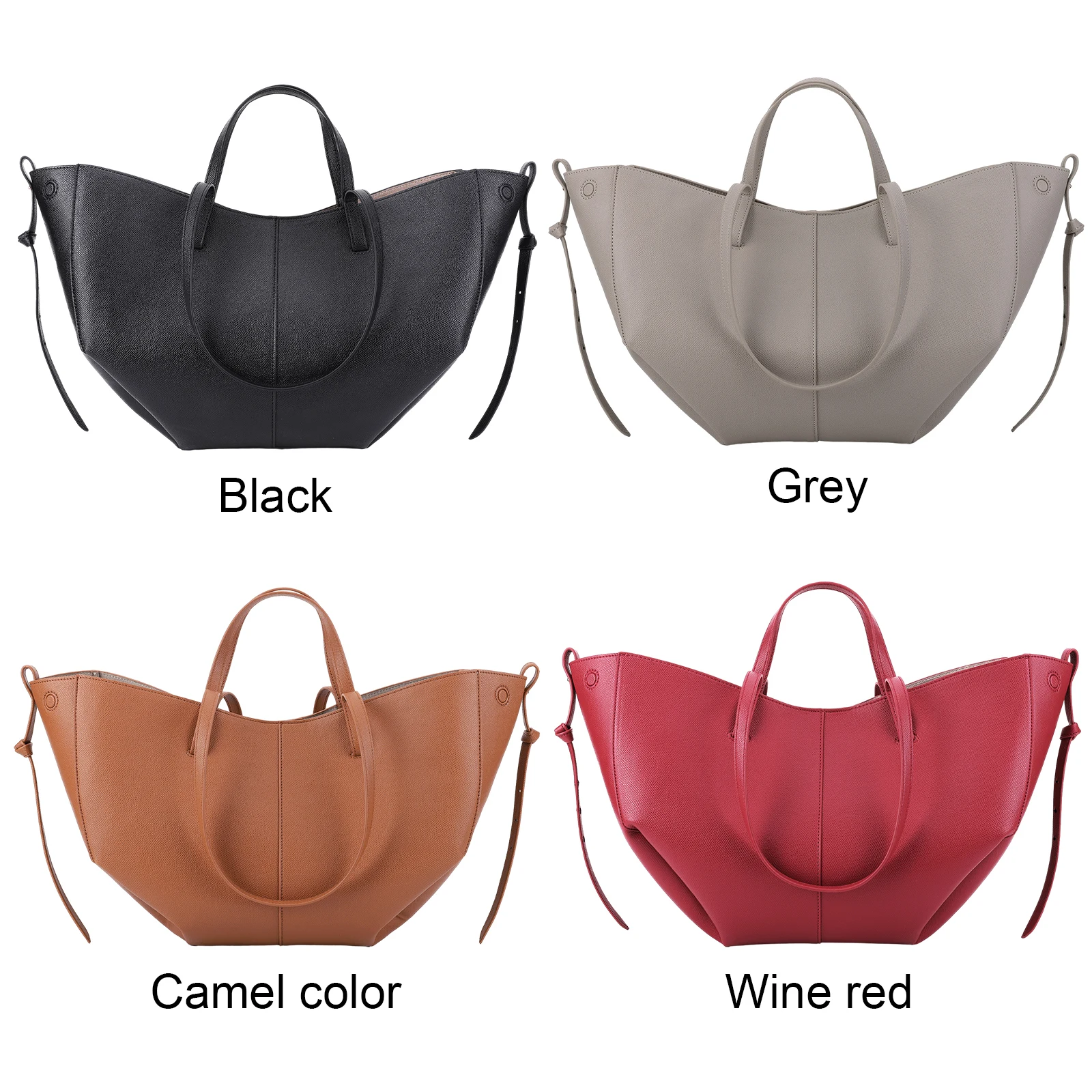 Women Daily Grocery Bag Large Capacity Solid Color Bag PU Leather Leisure Bag with Matching Clutch Set