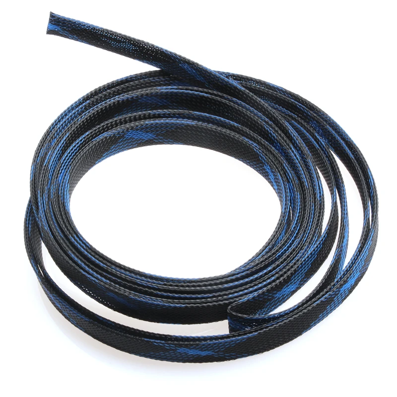 5M Cable Sleeve Blue&Black Expandable High Density Wire Protection PET Nylon Braided Sleeving Cables 2/4/6/8/10/12/15/20/25mm