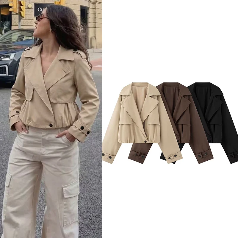 

Women's Jacket 2026 New Spring Autumn Long Sleeve Casual puffed Short Trench Coat Fashion Casual Chic Female Outerwear