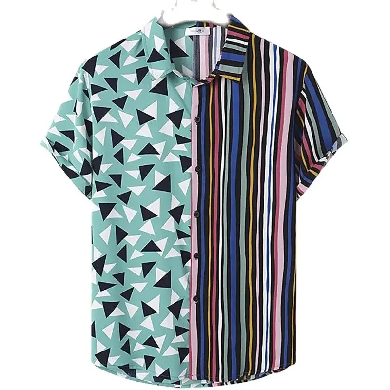 

Мужские гавайские рубашки в полоску и тропические принты на рубашке с коротким рукавом. Рубашка для пляжных путешествий. Одежда унисекс большого размера. Топы XS-5XL.