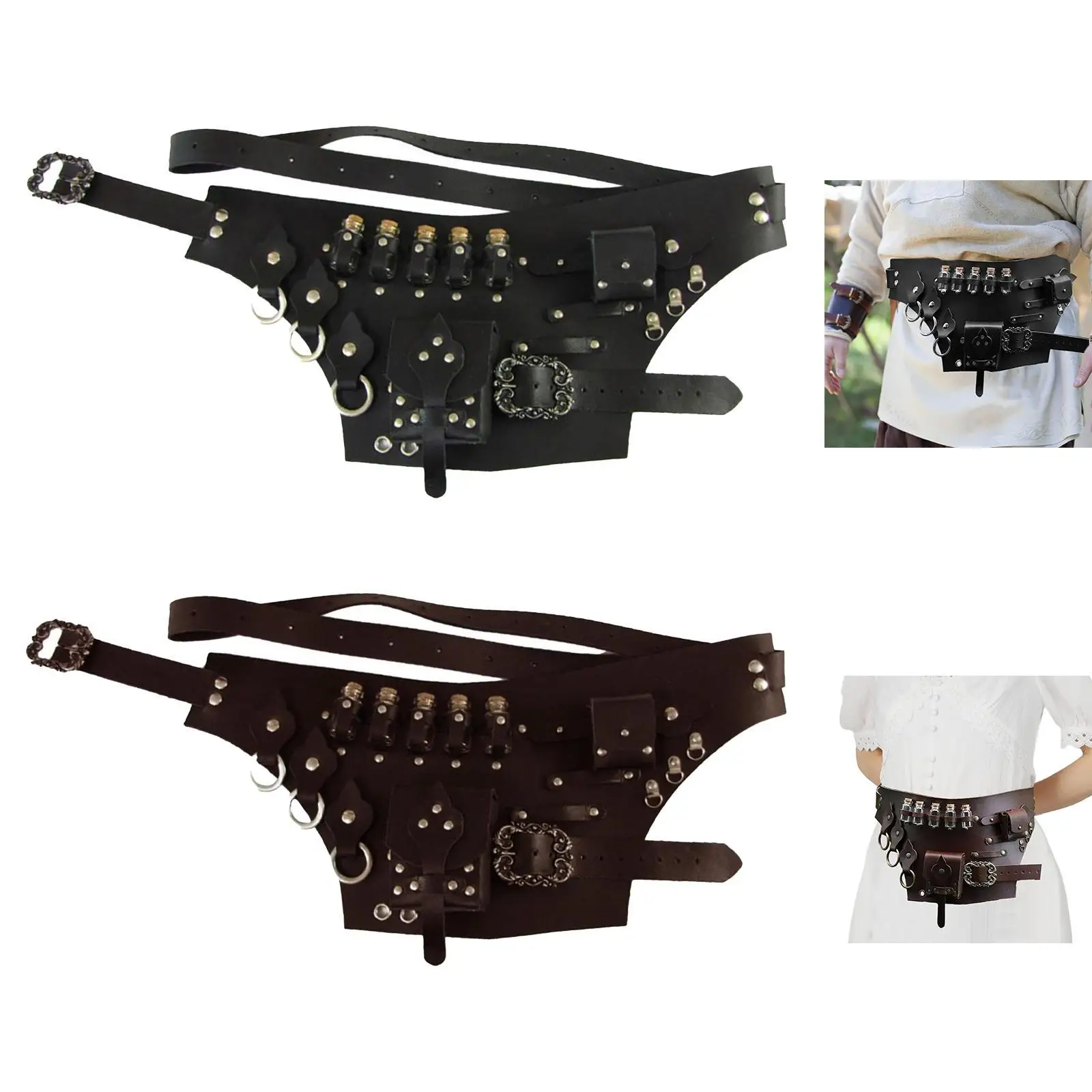 

Medieval Belt Pouch with Multi Pockets Sturdy Retro Style Steampunk Waist Bag for Role Play Halloween Cosplay Casual