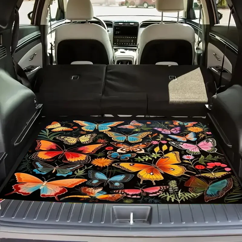 A Colorful Butterfly Print Trunk Mat For Cars - Soft, Durable, Non-Slip, Machine Washable SUV And Car Cargo Mat, Easy To Clean I