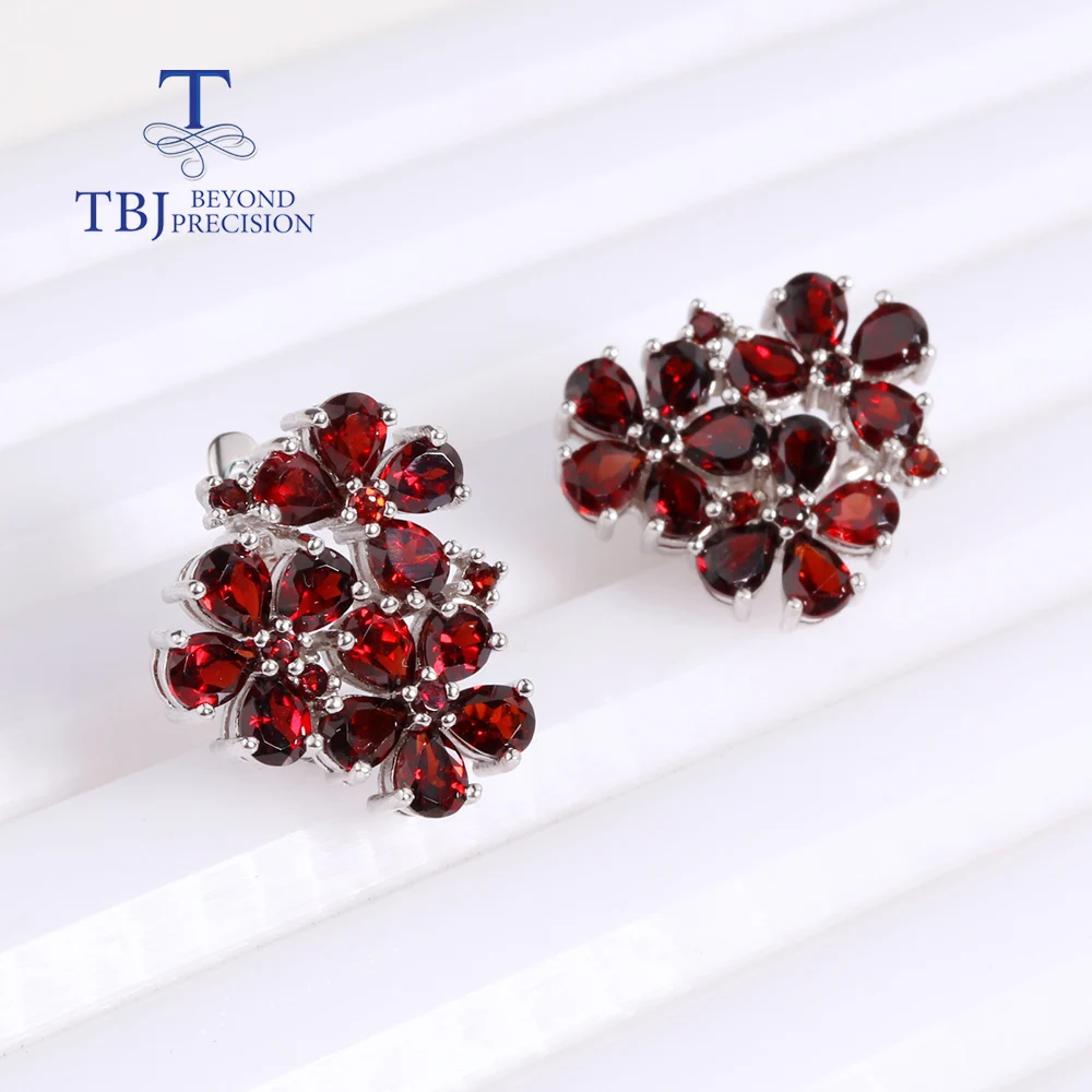 

2023 Flower design Clasp Earring natural red garnet mozambique gemstones 925 sterling silver fine jewelry for women wife gift