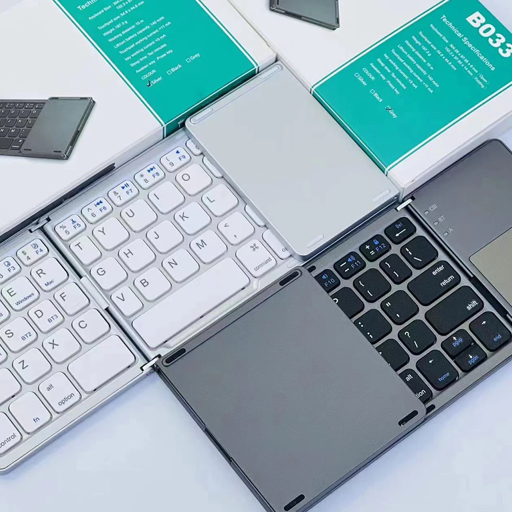 Tri-fold Slim Portable Wireless Bluetooth Keyboard Rechargeable Folding Keyboard with Touchpad