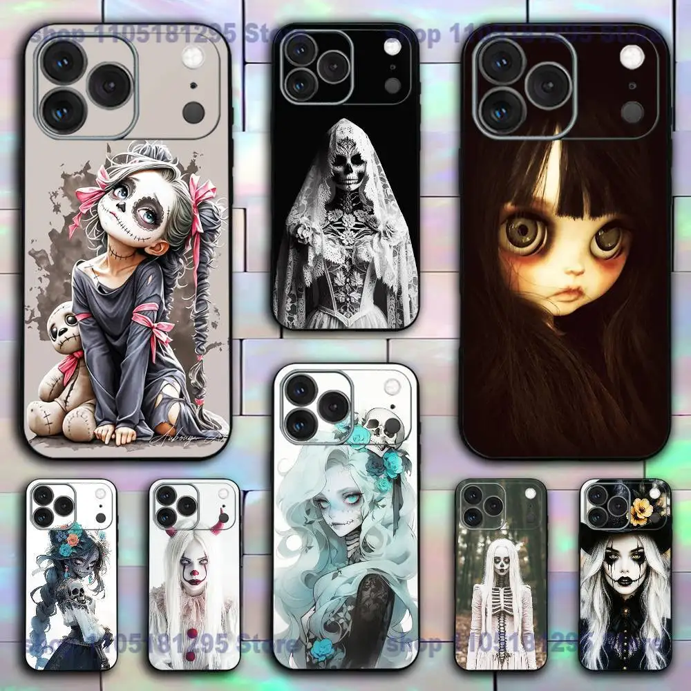 

Halloween skull girl Phone Case For iPhone 17,16,15,14,13,12,11,Pro,X,XS,Max,XR,Plus,Mini Soft Silicone Black Shockproof TPU