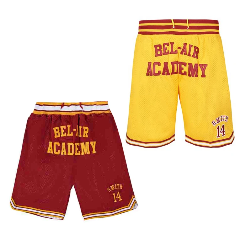 

Men Basketball Shorts BEL-AIR ACADEMY WILL SMITH 14 Sewing Embroidery Outdoor Sport Shorts Beach Pants Red Yellow 2023 NEW