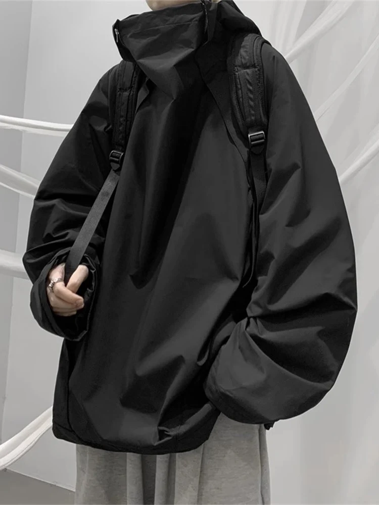 

Vintage Men's Jaet Spring Autumn Casual Loose Workwear Coat Windproof Zipper Closure Hooded Pure Color Faion