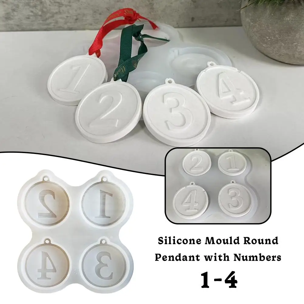 New Round Tag Gypsum Plaster Molds DIY Christmas Digital Ornaments Mold Hanging 1/2/3/4 Tree Xmas Mould Label Silicone Conc C2B0