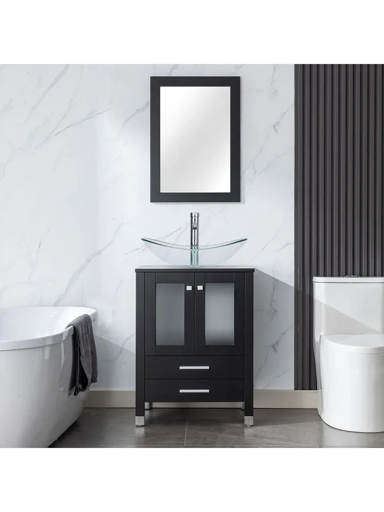 

24-дюймовый туалетный столик для ванной комнаты с раковиной, элегантная серия с окрашенной рамой, шкаф для хранения в ванной комнате с двумя ящиками включает C