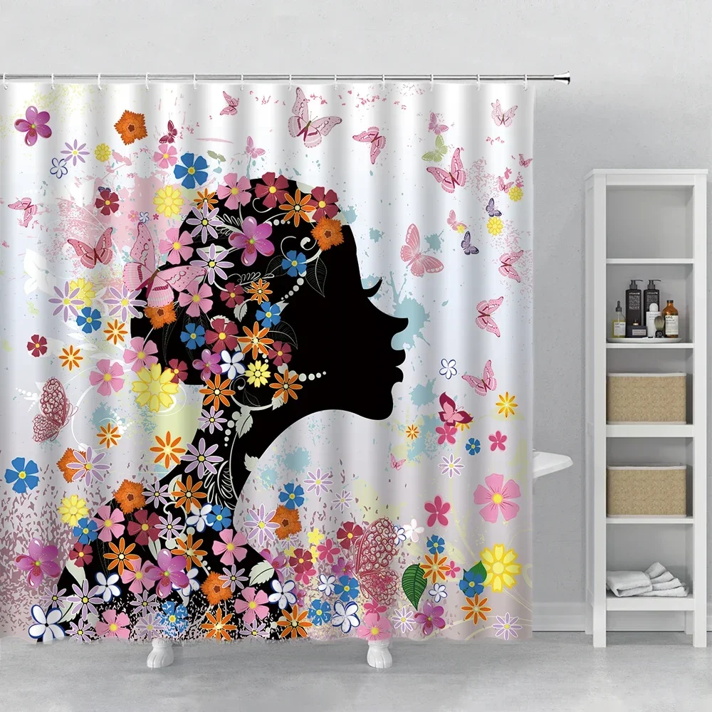 Beautiful Butterfly Girl Shower Curtain Dream Fairy Tale Carriage Flowers Fabric Bathroom Bath Curtains Sets Home Bathtub Decor