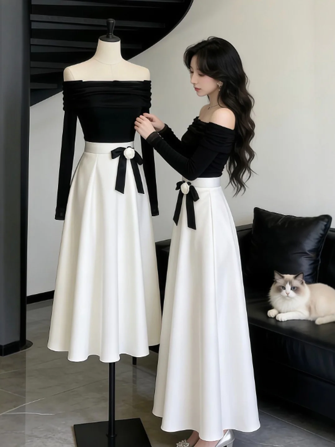 

Корейский элегантный комплект из топа на одно плечо и юбки в стиле Gentle Wind, весна 2026, модный ансамбль