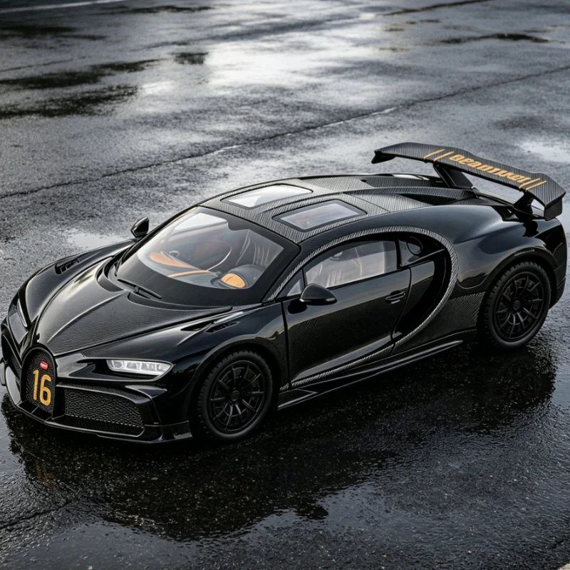 

High Gloss Paint 1:24 Chiron Alloy Supercar Model Pull Back Light Sound Fine Texture Desktop Decoration Toy For Children Collect