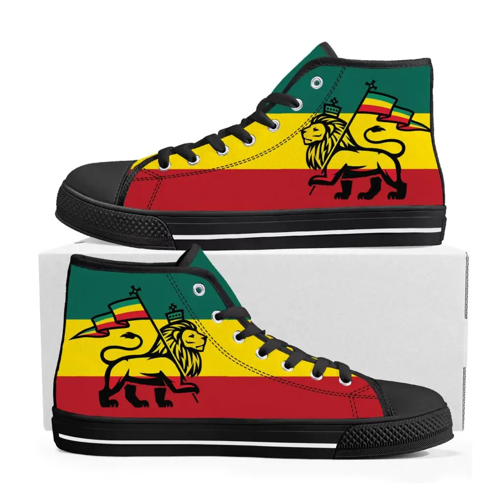 Reggae Rastafarian Rasta Rastafari Lion Of Judah High Top Sneakers Mens Womens Teenager Canvas Sneaker Casual Shoes Custom Shoe