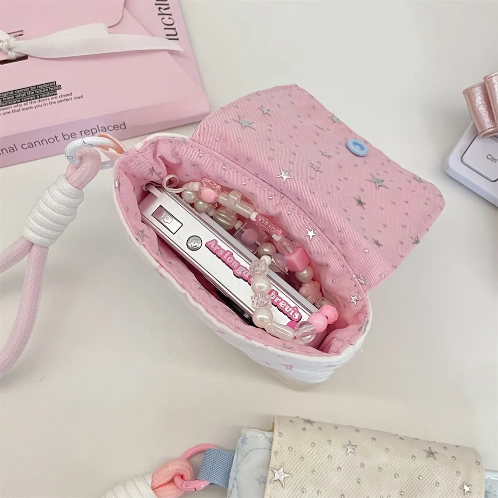 Kawaii Star Mini Bag for Girls Multi-Function Wristlet Coin Purse Menstrual Pad/ Card/Earphone Storage Bag Portable Pouch