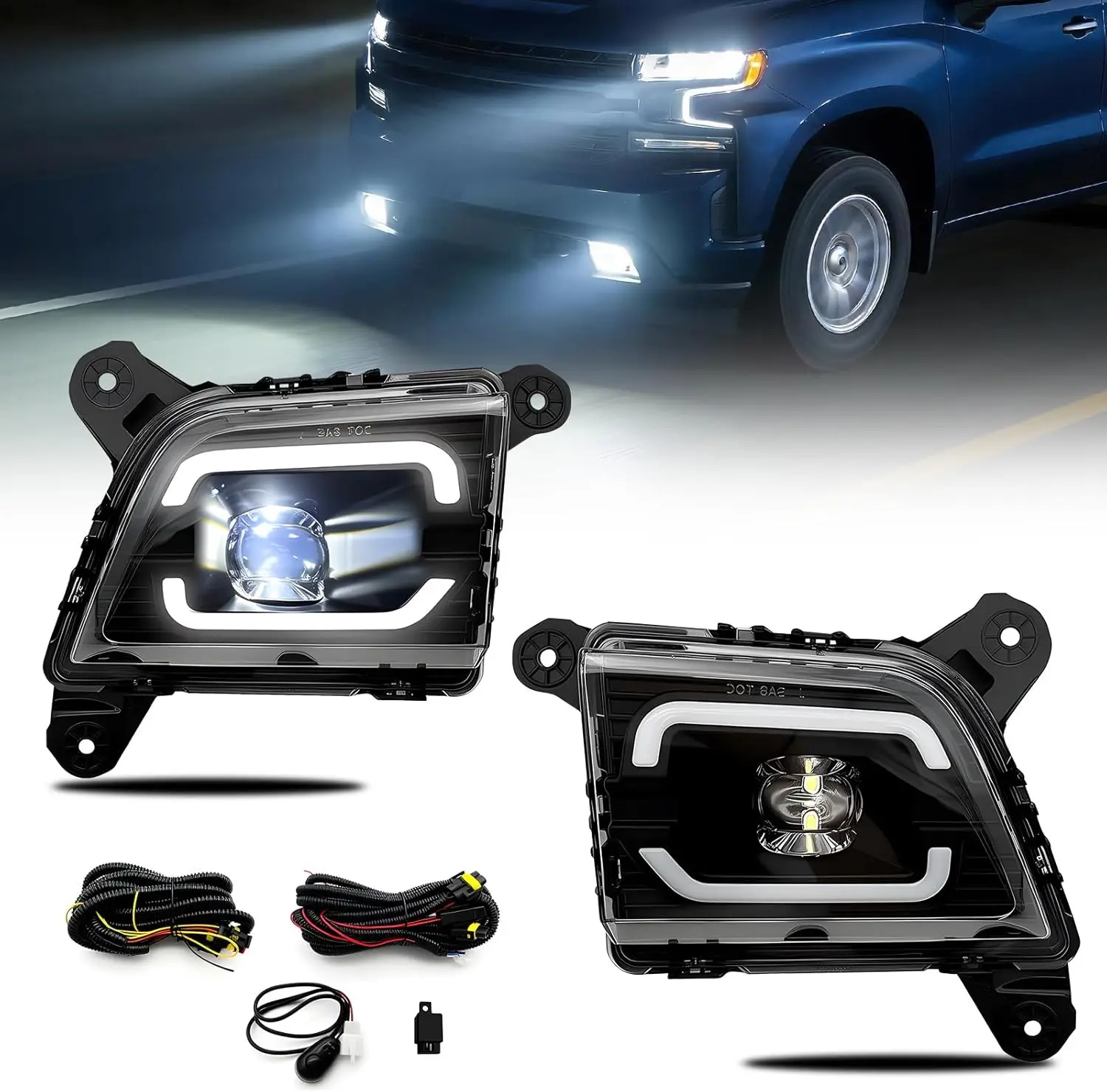 

LED DRL Fog Lights for 2019-2023 Chevy Silverado 1500/2500HD/3500HD, Front Bumper Kit with Switch & Wiring