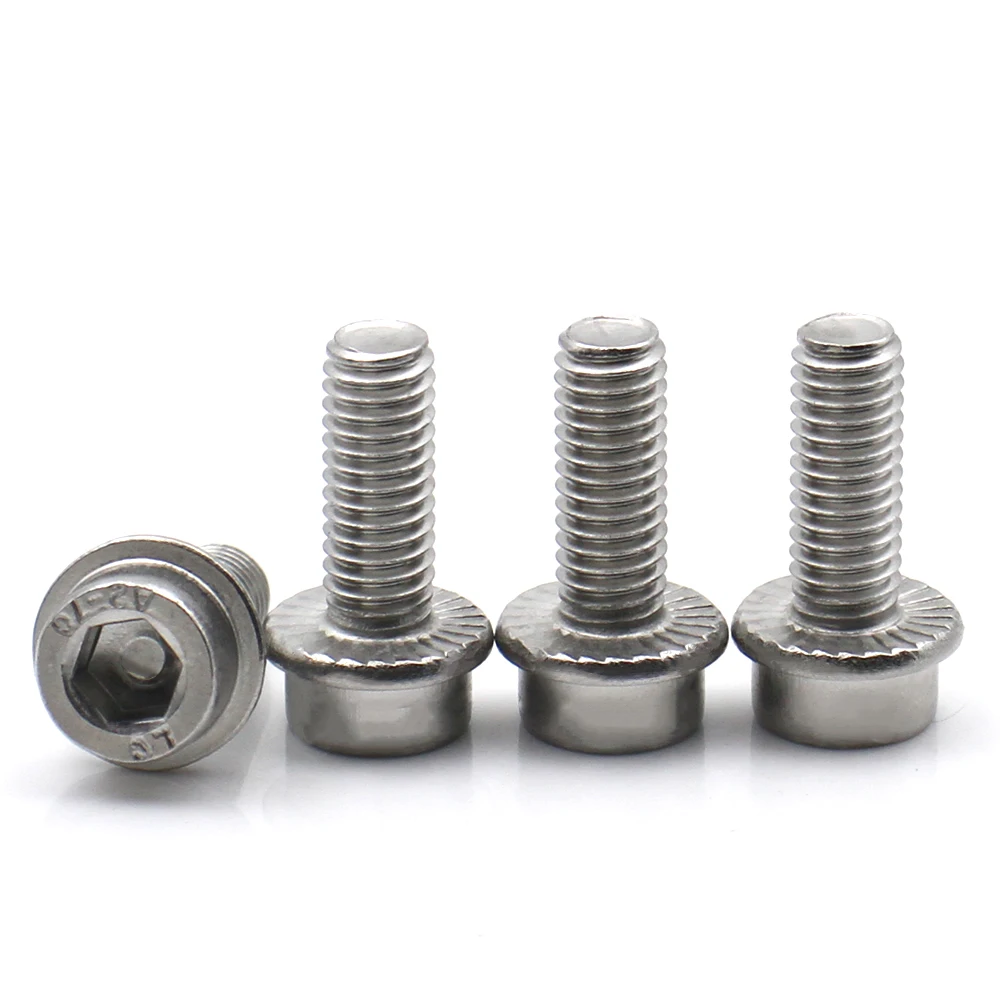 2-20PCS 304 Stainless Steel Hex Socket Serrated Flange Cap Head Screws Hexagon Socket Bolt M3 M4 M5 M6 M8 M10 M12