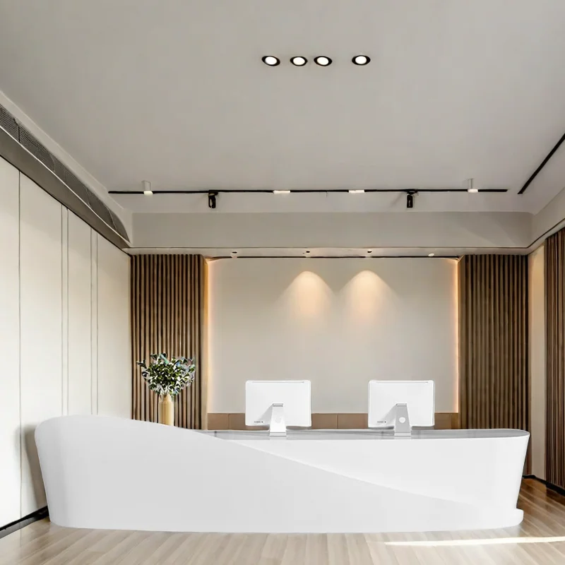 

Modern Reception Counter Elegant Office Desk Restaurant Furniture Aesthetic Center Decor Luxury Salon Empfangstheke Executive