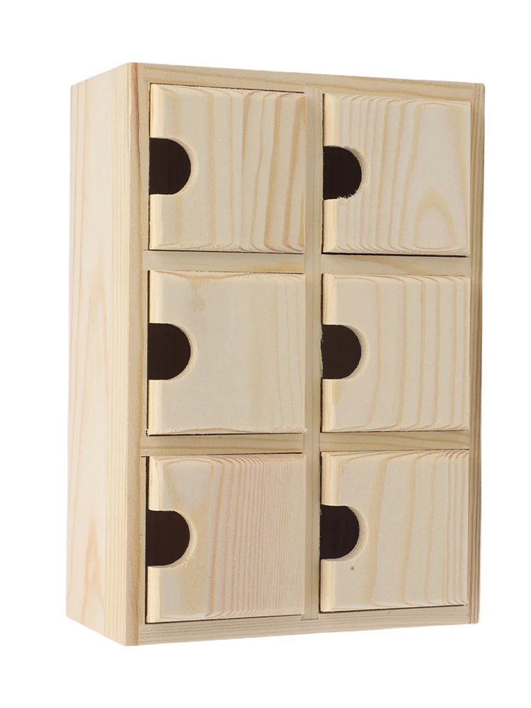 Six Drawer Desktop Storage Box with Sliding Lid in Solid Wood Compact Organizer for Small Item Storage at For Home or Work Desk