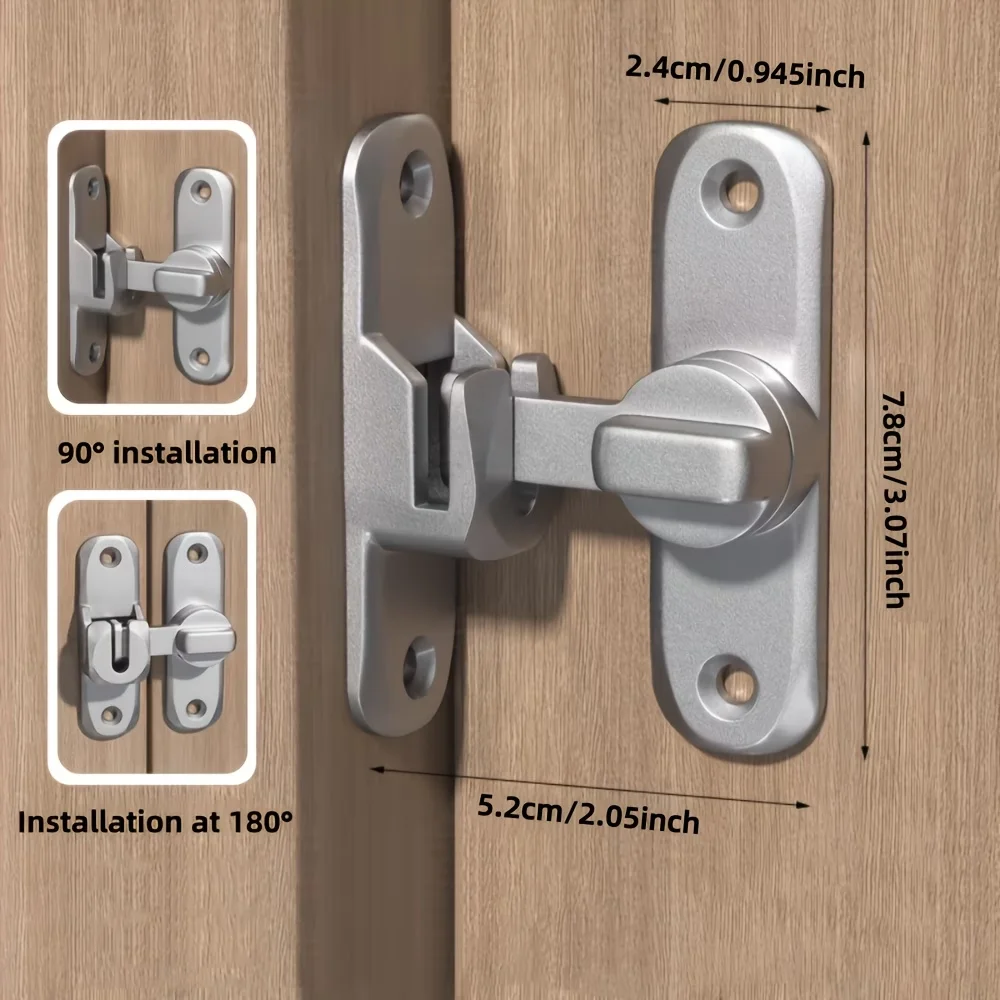 Anti-Theft Door Lock - 90 ° /180 °   Adjustable Sliding Pin, Keyless Entry Heavy-Duty Black Easy Install for Home Office Hotel Garage