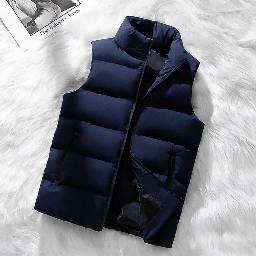 Men Vest Coat Zipper Closure Stand Collar Sleeveless Thin Waistcoat With Pockets Solid Color Windproof Vest Outwear Sports Wear