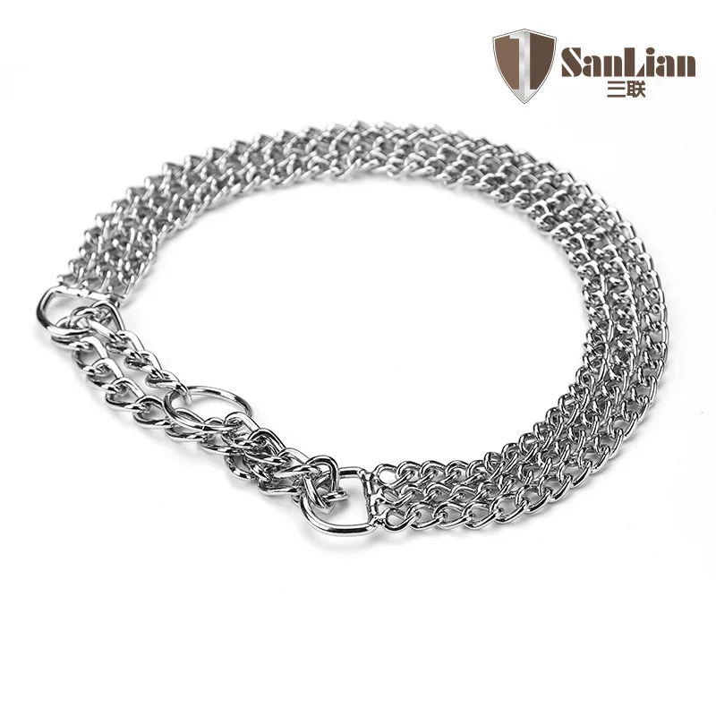 Three row chain dog collar Training dog P chain Collars Adjustment pet Metal necklace stainless steel for Medium large big dogs