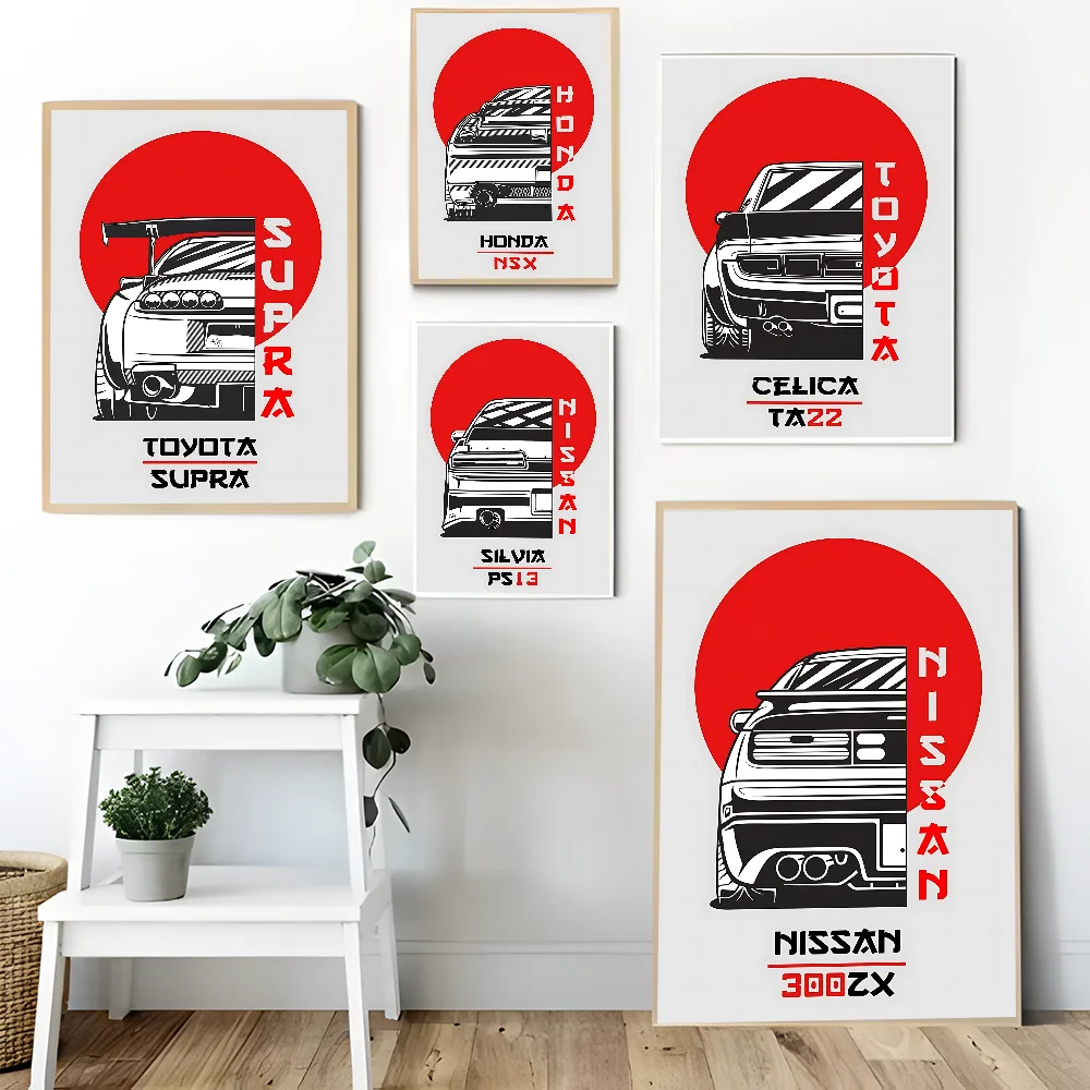 80s Japan Car Nissan Skyline R34 Vintage Posters Sticky Retro Kraft Paper Sticker DIY Room Bar Cafe Kawaii Room Decor