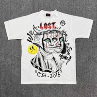 White Cotton T-shirt with Lost Intricacy Artistic Portrait Print for Men