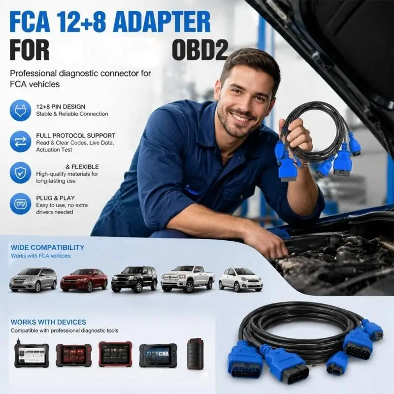 31BC OBD2 Check Cable with 12+8 Vehicle End, 250 Length and ABS Housings for 2018+ Service Work, Workshop Inspection, and