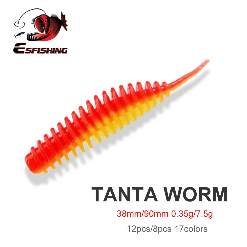 ESFISHING New Fishing Tiny Worm Bait Lure Tanta 38mm 90mm 0.35g 7.5g Leurre Peche Squid Fishing Tackle Bass Pike with Salts