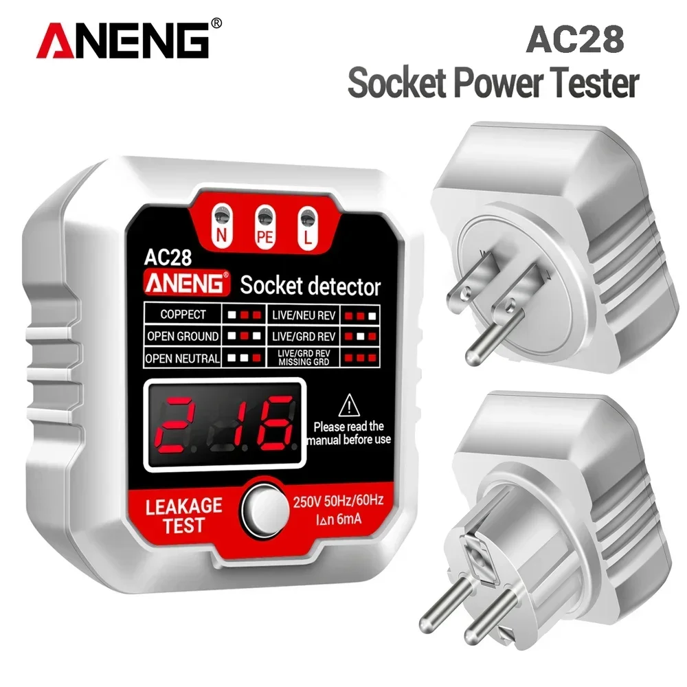 ANENG AC27/AC28 Digital Socket Power Tester  50Hz/60Hz Socket Polarity Detector Voltage Tester Circuit Breaker Finder EU/US Plug