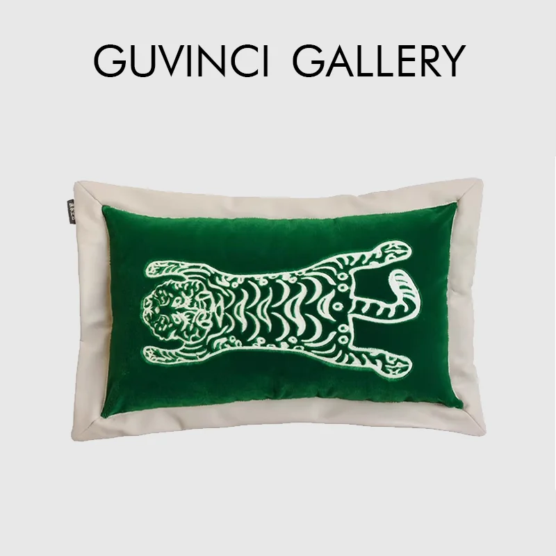 

GUVINCI Retro Nouveau: Роскошные индийские наволочки ручной работы с 3D-вышивкой тигра для дивана, кушетки, кровати