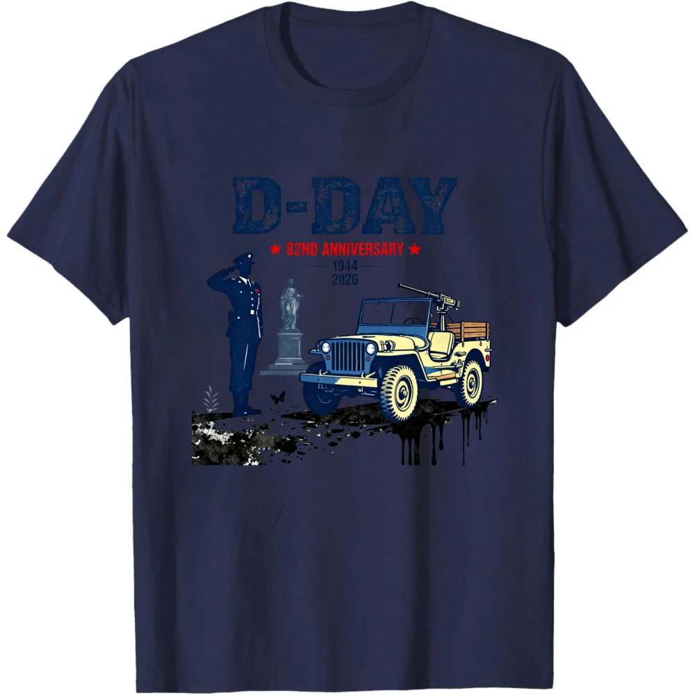 D-Day The Normandy Landings The Battle of Omaha Beach 82nd Anniversary Commemoration T Shirt Men Clothes Summer Short-sleeved view 3