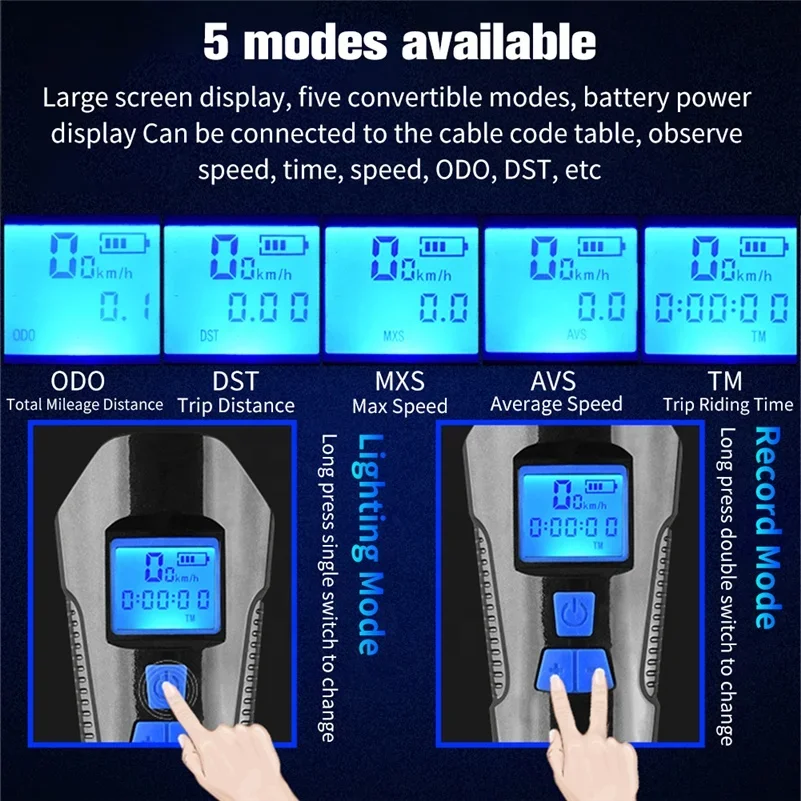 Rechargeable Odometer & Speedometer Bicycle light With Bike Computer Rainproof Waterproof MTB Bike Headlight For Night Riding