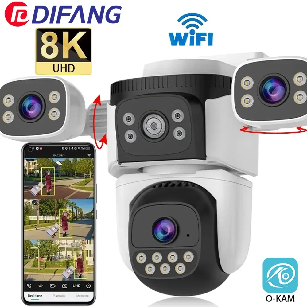 15MP UHD WiFi IP Camera Wireless Outdoor 8K Three Screen Three Lens Automatic Tracking 6K Two Lens Waterproof Security Cam CCTV