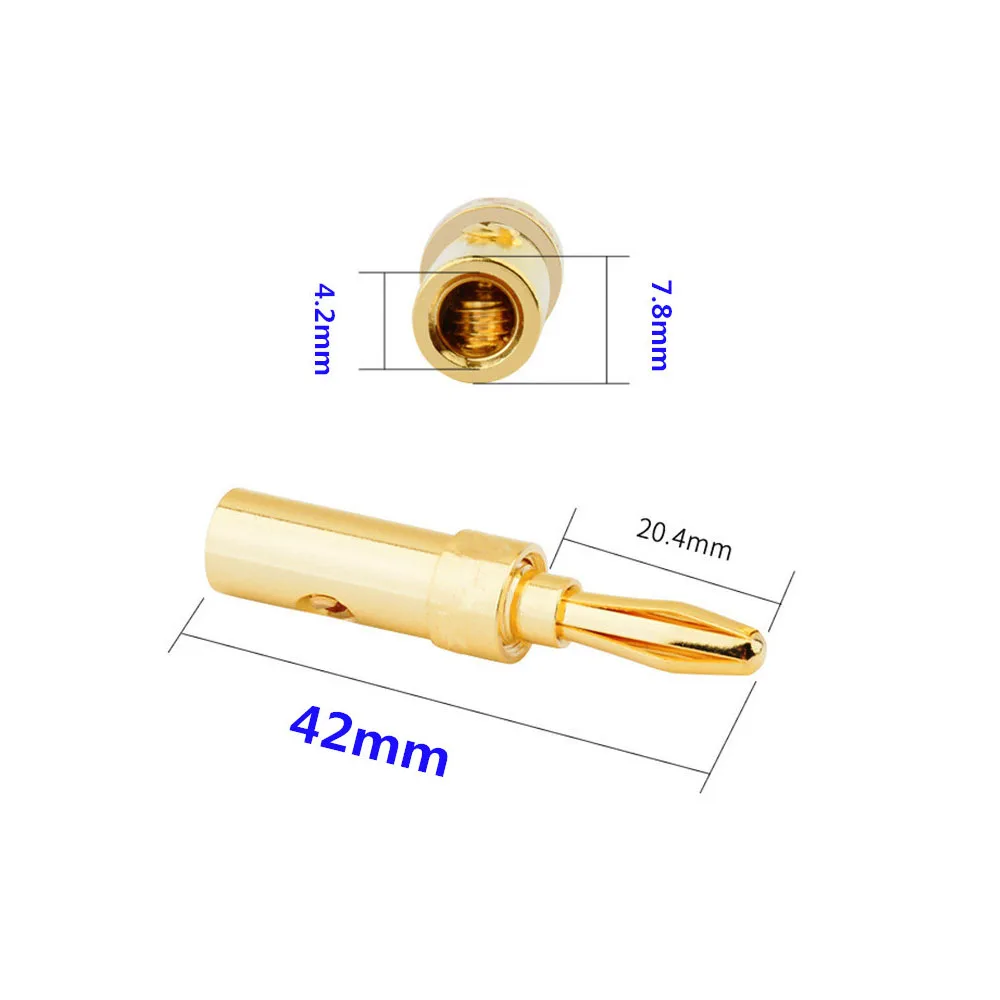 4pcs Pure Copper Wire Binding Post Terminals Cross Banana Plug Connector Solder Free Gold Plated Copper Banana Plug