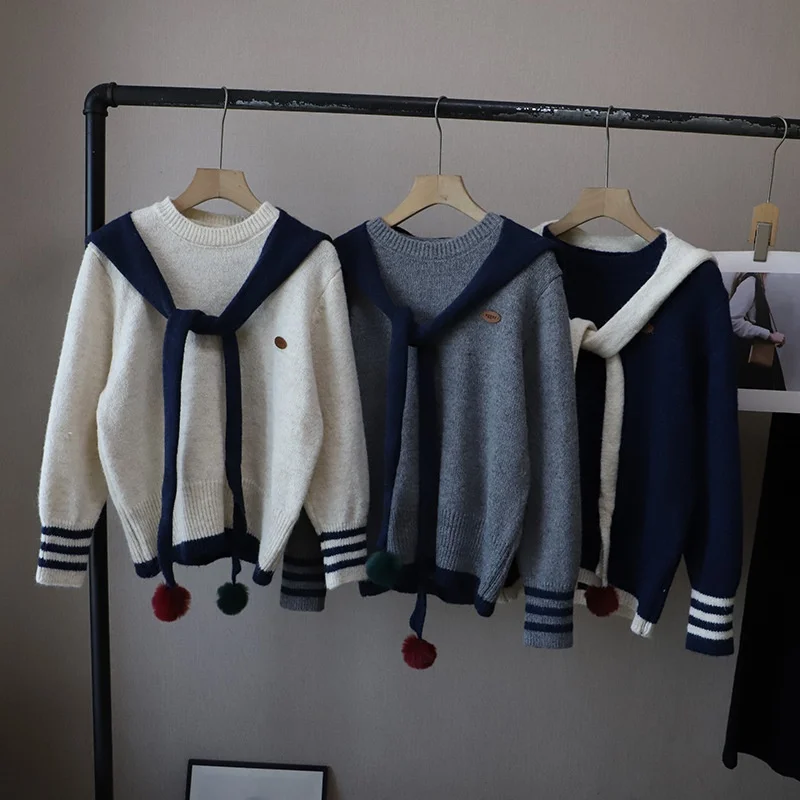 Maglione da donna Sweet Preppy Sle con punteruolo Top interno vestibilità ampia Design coreano Inverno Nuovo arrivo Maglieria College Wind